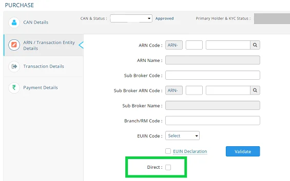 purchase in direct mutual funds